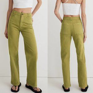Madewell Emmett Wide-Leg Garment Dyed Pants in Artichoke Green 28